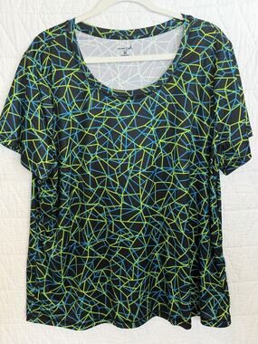 Exertec Shirt Womens 2X black green Workout Active Top Stretch Short Sleeves